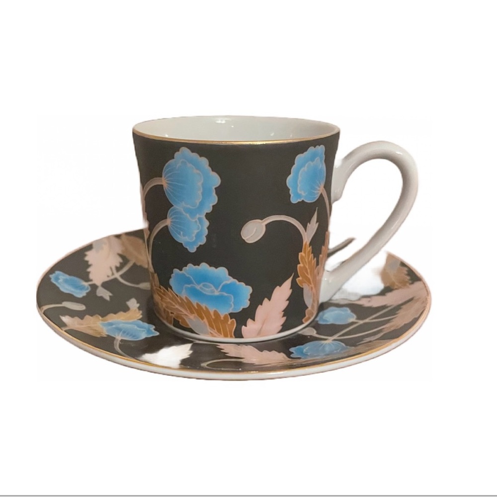 HOLD HOLD ELAN Teacup/saucer. 1994. San Francisco. Hand painted. Dimitasse